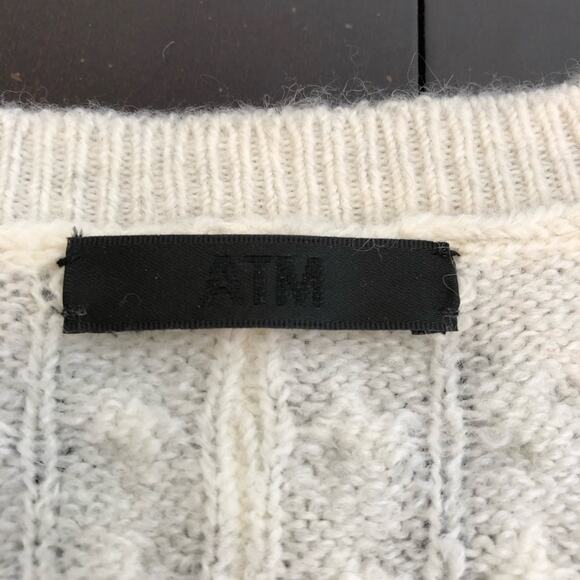 ATM cream gray cable knit wool mohair blend sweater size Small - Picture 8 of 14